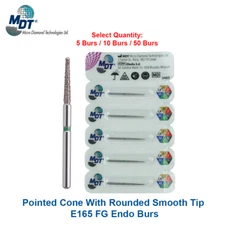 Dental MDT End0 Pointed Cone Rounded Uncoated Tip Burs Coarse E165 FG