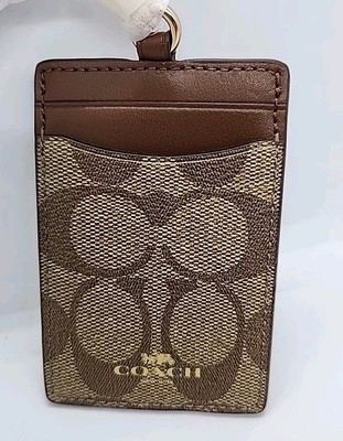 COACH ID Lanyard In Signature Canvas Khaki Saddle Beige 63274