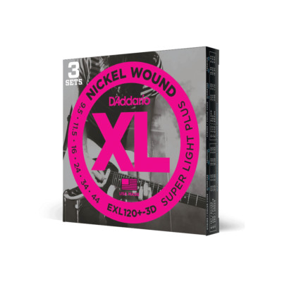 E-Gitarrensaiten von D'Addario EXL120+3D, 9,5-44, 3er Sets, Super Light Plus