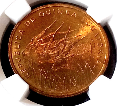 **GEM BU MS66 TOP POP** 1985 Equatorial Guinea 25 Francos -Aluminum Bronze km#60