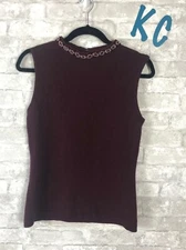 CASHMERE WOOL BLEND SLEEVELESS JEWEL EMBELLISHED COLLAR TOP KEYHOLE BACK SZ 44