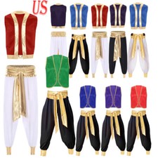 US Men's Arabian Prince Costume Set Braided Trimming Vest Harem Pants Halloween