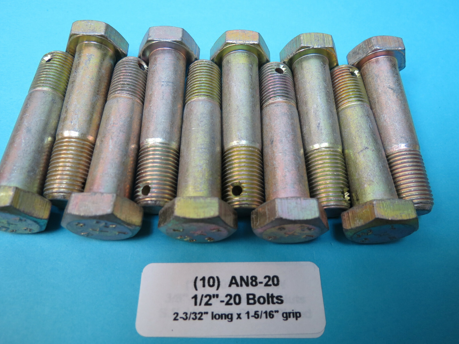 (10) AN820 Aircraft Bolt 1/2"20 x 23/32 Long x 15/16 Grip Aviation