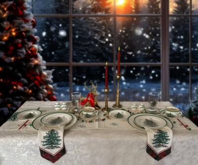 Spode クリスマスツリー プレート 2枚セット 英国製 Spode Christmas Tree Tartan Tiered Chip and Dip