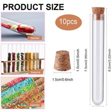 10pcs Clear Test Tube with Cork Plastic Lab Bottle Supplies Plasticware
