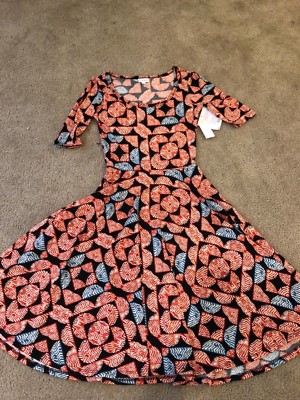 Robe LuLaRoe Nicole – XS – Multicolore Sur Fond Bleu Foncé – Neuve Avec étiquettes