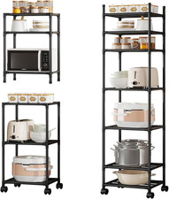 Black Shelving Unit, 42 X 32 X 165 Cm, 6 Tier Tall Narrow Shelving Unit with Whe