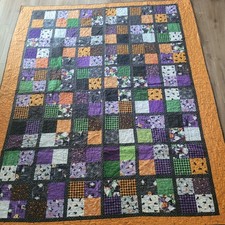 Large 80x69 TWIN  Handmade Halloween Quilt/Bats, Cats, Gnomes,Jack-o-lanterns