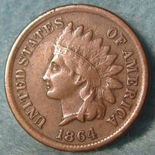 1864-L On Ribbon Indian Head Penny Small Cent Better Grade Details US Coin #603
