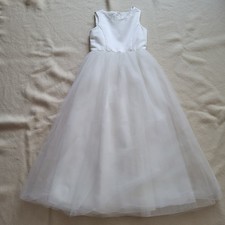 David's Bridal Flower Girl Dress Youth Size 10 Off White Tulle Bow