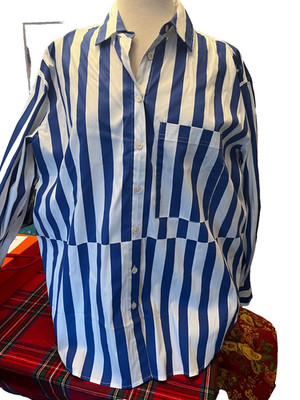 AYR Womens Deep End Marais Blue Regatta Striped Button Down Size Large preppy