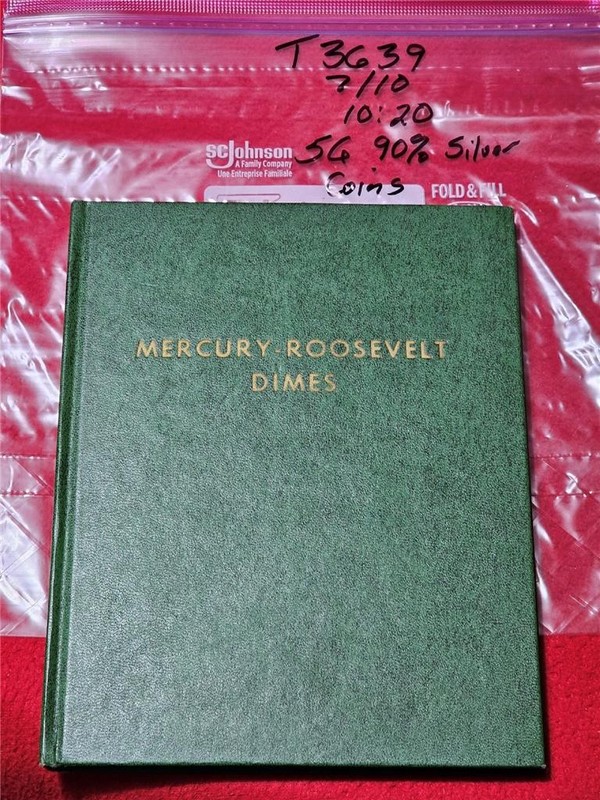 Whitman Book of CIRC/UNC 90% SILVER MERCURY & ROOSEVELT DIMES 56 COINS   #T3639