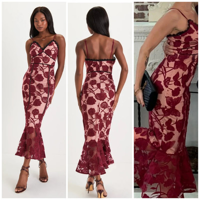 Lulus Alluring Dream Burgundy Floral Mesh Lace Trumpet Midi Dress S Crochet New | eBay Lulus Alluring Dream Burgundy Floral Mesh Lace Trumpet Midi Dress S Crochet New | eBay