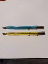 2 Vintage Translucent Scripto Classic Mechanical Pencils Blue and Yellow