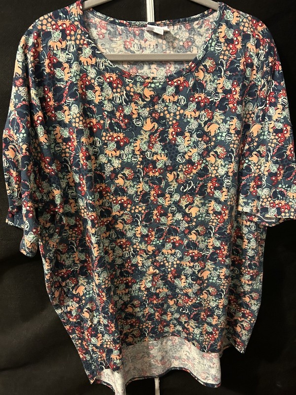 Lularoe Irma DISNEY Shirt Federal Blue Multi Color Minnie Mouse Print 2XL