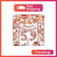 59th Rose Gold Birthday Decorations for Women, 55 PCS Birthday Party Packs
