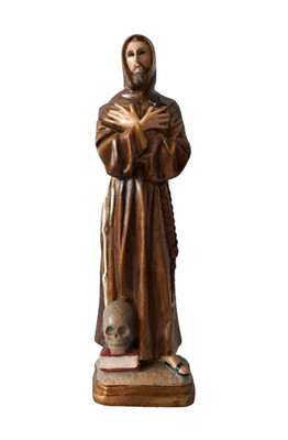 13'' Staint Francis of Assisi- Memento Mori- Statue, Made in Italy