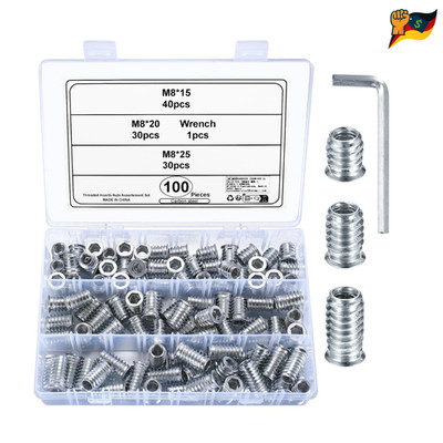 Wood Insert M8 Threaded Screws Nuts White Zinc 40x15 100 Stück