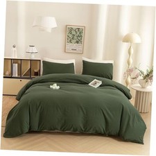 3 Pieces Duvet Cover Queen Size Queen 90"x90" Avocado Green No Comforter 