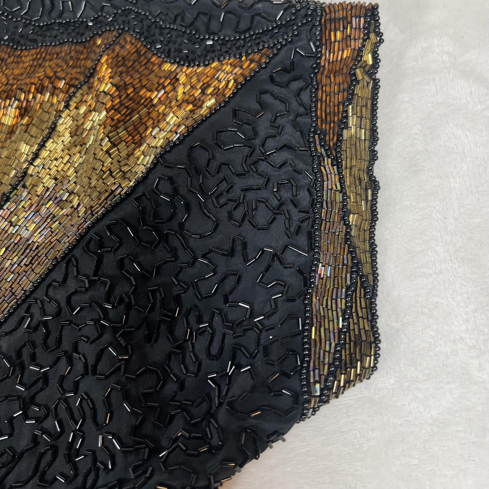 Vintage Oleg Cassini Shirt Womens Small Black Gold Beaded Silk Evening Top 80s