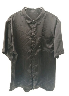 Coofandy Shirt Mens XL Black Shiny Striped Button Up Casual Satin Feel Going Out