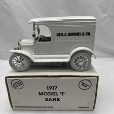 Ertl Diecast Bank 1917 Ford Model T Van GEO A Hormel & Co White Truck Made USA