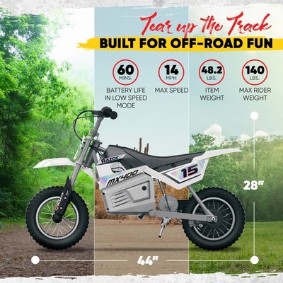 Razor MX400 24V Dirt Rocket Electric Motorcycle - White for sale