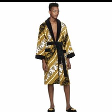 Versace Home I Baroque Bathrobe Size M Black Gold White NWT 100 Cotton Auth