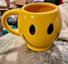 McCoy Pottery Smiley Happy Face 12 oz Coffee Cup Mug Yellow 1970s USA Vintage