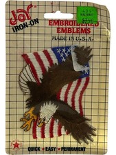 Joy Iron-On Bald Eagle On American Flag USA Iron Appliqu  Embroidered 1991 New