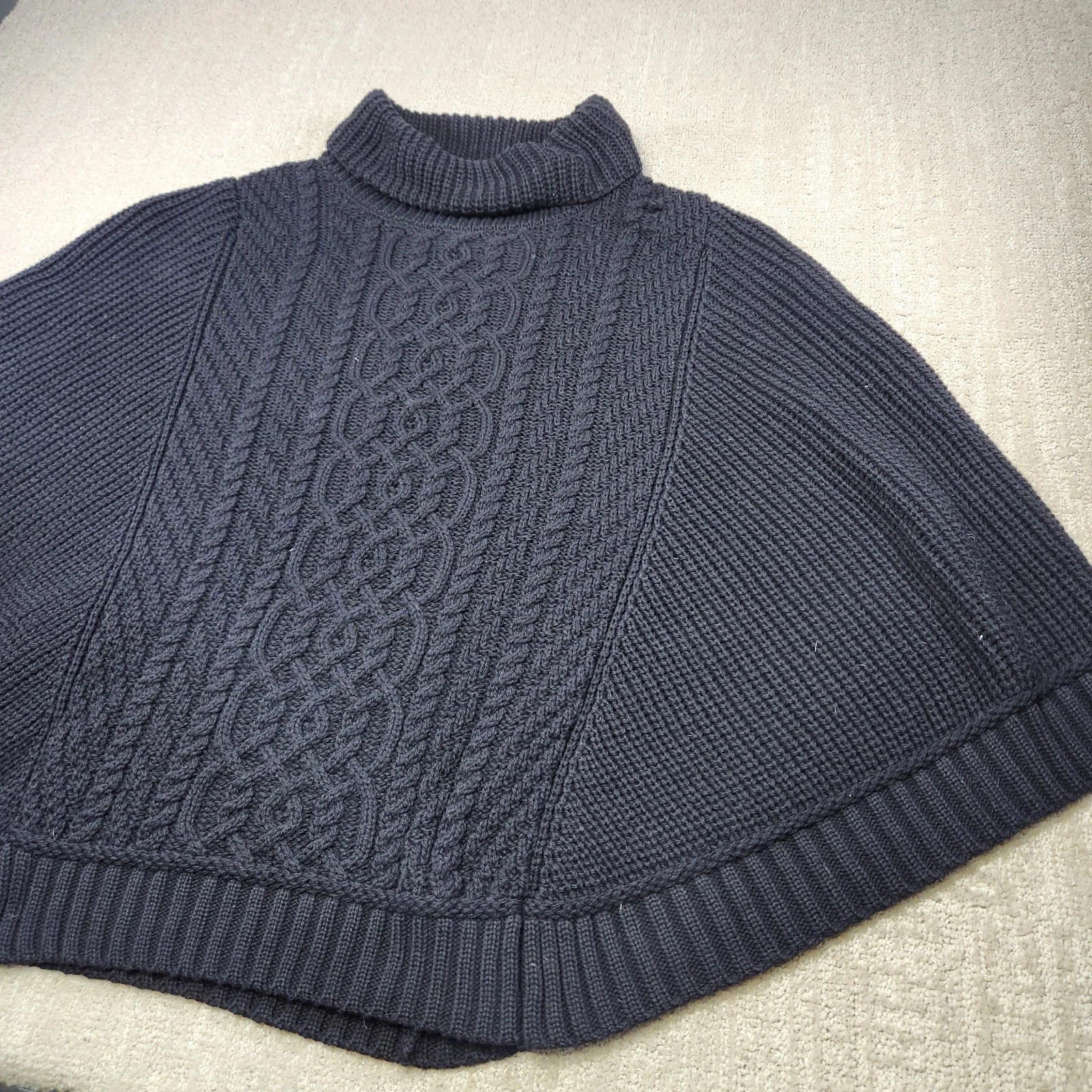 Aran Craft Sweater Poncho Women XL Merino Wool Cowl Neck Cable Knit Fisherman