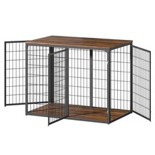 Large Dog Cage Furniture, 3-Door Rustic Brown Design Stylish Sturdy Home