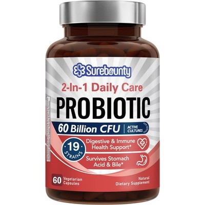 Surebounty Probiotics 60 Billion CFU 19 Strains for Men  Women, with 100mg Pr...