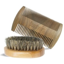 Beard Brush Kit Boar Bristle Brush and Sandalwood Comb with Storage Bag for M...
