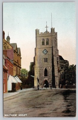Postcard Waltham Abbey England Clock Tower Stone Church 1910s DB View