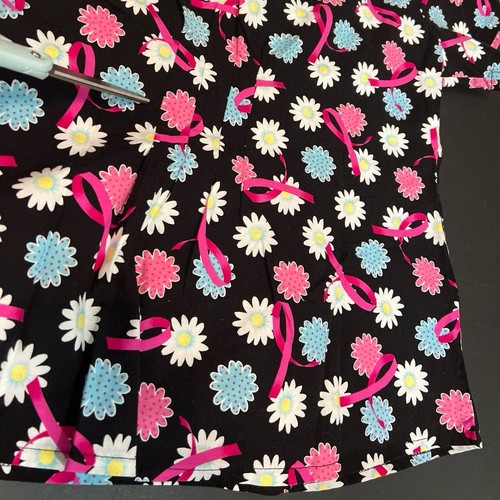 Breast Cancer Awareness Medical Scrub Top Pink Landau Sz Large - Picture 8 of 8