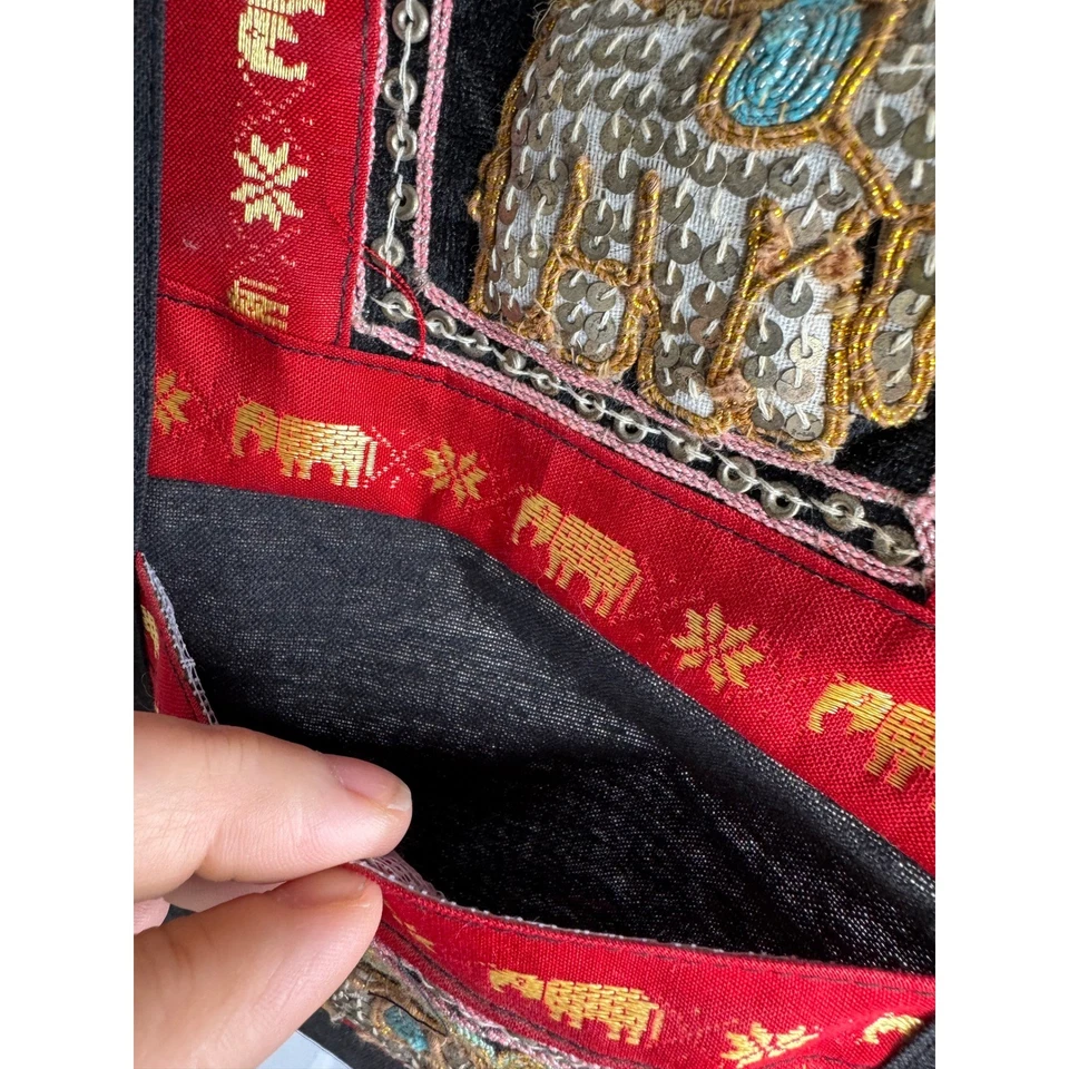 Elefante Boho Organizador Colgante de Pared Bolsillos Correo Billetes Soporte Lentejuelas Foto 4 de 4