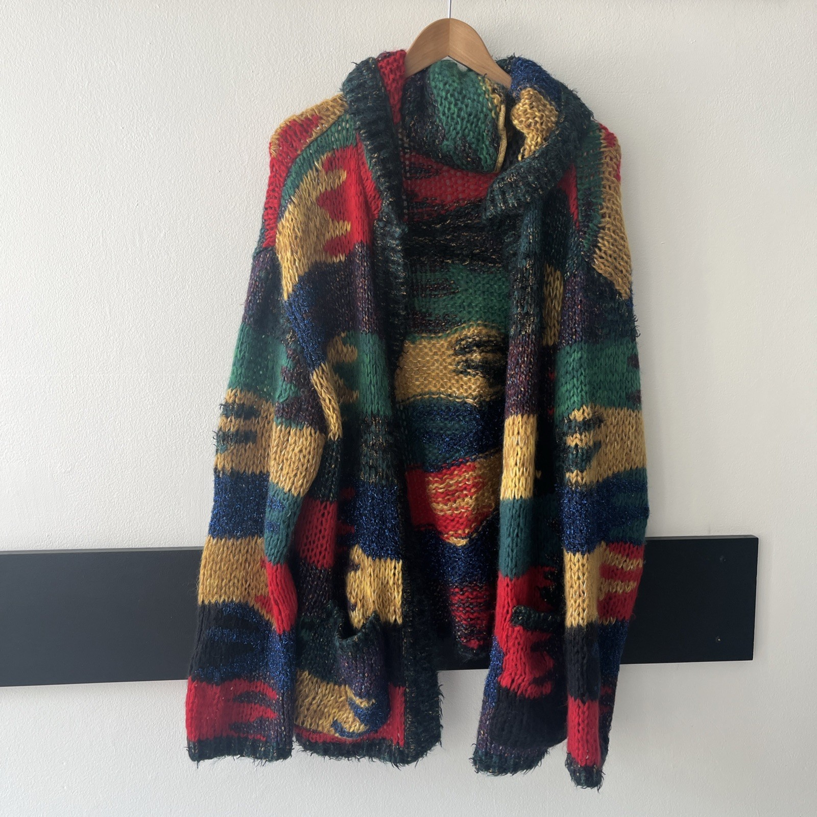 Maglione uomo Saint Laurent aperto in mohair. Cardigan con cappuccio. XXL. Arcobaleno