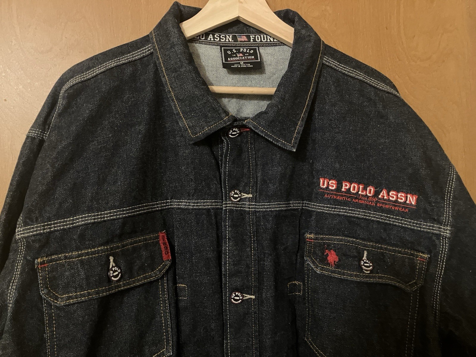 US Polo Assn Jeans Co Men's Blue Denim Embroidered Jacket Vintage Y2K Size M