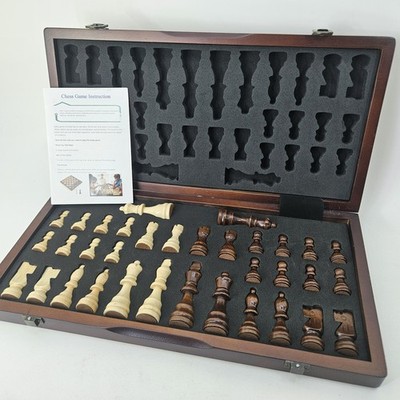 Professional Wooden Folding Chess Set Board Game w/ Storage & Felted Pieces NEW