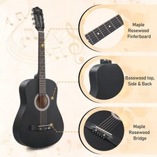 38" Beginner Acoustic Guitar Starter Kit w/Gig Bag, Strings,Strap,Pick,Case Blac
