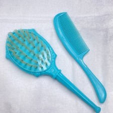 Vintage 1960s Baby Child Doll Vanity Set Brush Comb Plastic Turquoise