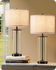 23.6" Glass Table Lamp Set of 2, DIY Refillable Bedside Lamp with Minimalist