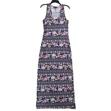 Derek Heart Women Navy Floral Paisley Racerback Maxi Dress Large Boho Sleeveless