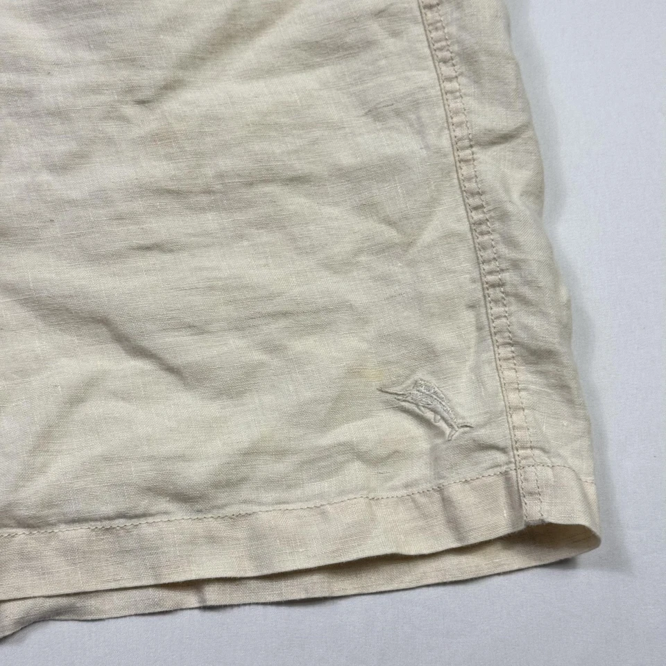 Tommy Bahama Pantalones Cortos Para Hombre 3XB Beige 100% Lino Cordón Cintura Informal Verano Foto 2 de 4