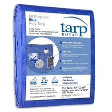 12X16 Ft Blue Waterproof Tarp Heavy Duty All Purpose Durable Covering