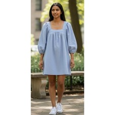 JCrew Dress Size XS Squareneck Chambray Shift Style #B1606 Casual Cotton Blue