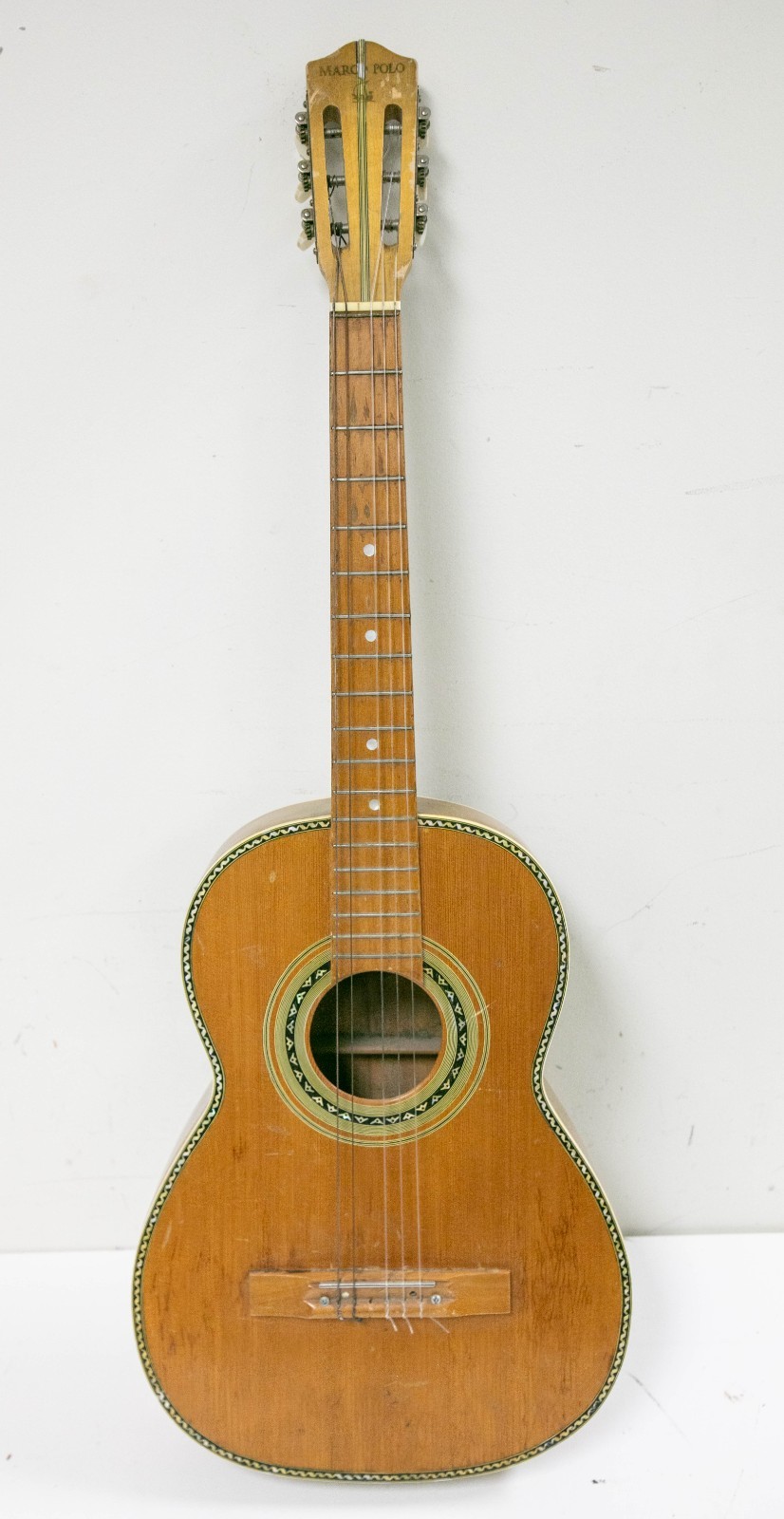 1960s - Marco Polo Suzuki Japan Made Blonde Acoustic Guitar - Faux MOP Inlay