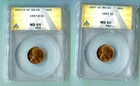 1937 and 1937-D Lincoln Wheat Cent  ANACS MS 65 RED (lot of 2)