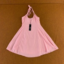 Fashion Nova Womens Large Light Pink Stretch Kallie Tie Shoulder Mini Dress NWT